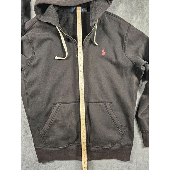 Polo Ralph Lauren Hoodie Mens Large Black Full Zip Fleece Sweatshirt Pony Jacket